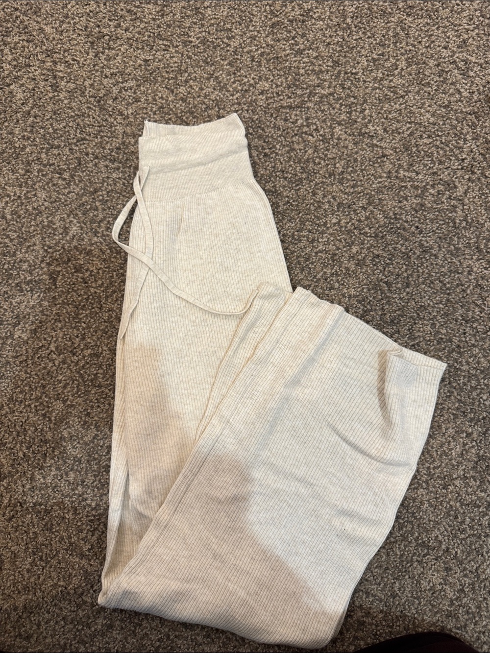 Nordstrom Light Beige Ribbed Sweatpants with Drawstring